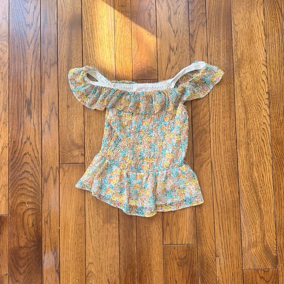 Tops - Floral Off-Shoulder cottage core fairy core smocked Yellow, #gardenparty #nature